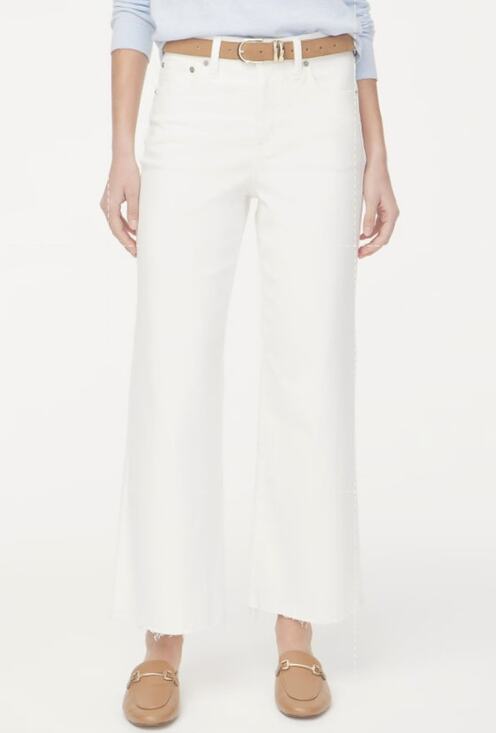 J.Crew Denim - J.Crew Wide-Leg Cut Hem Jean WMN 25T White Denim Hi-Rise Raw Hem Tall BR053 Crop